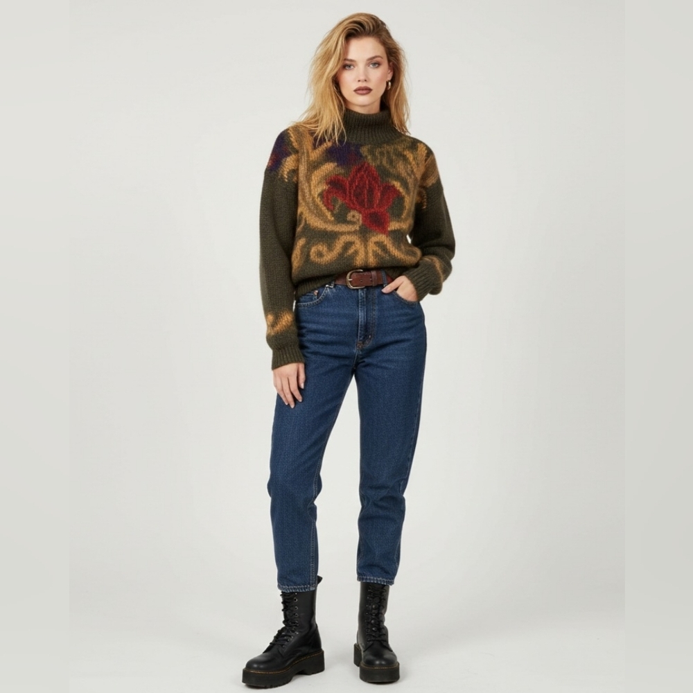 VINTAGE Ellen Tracy Mohair Blend Floral Mock Neck Cropped Sweater Medium - Picture 15 of 16